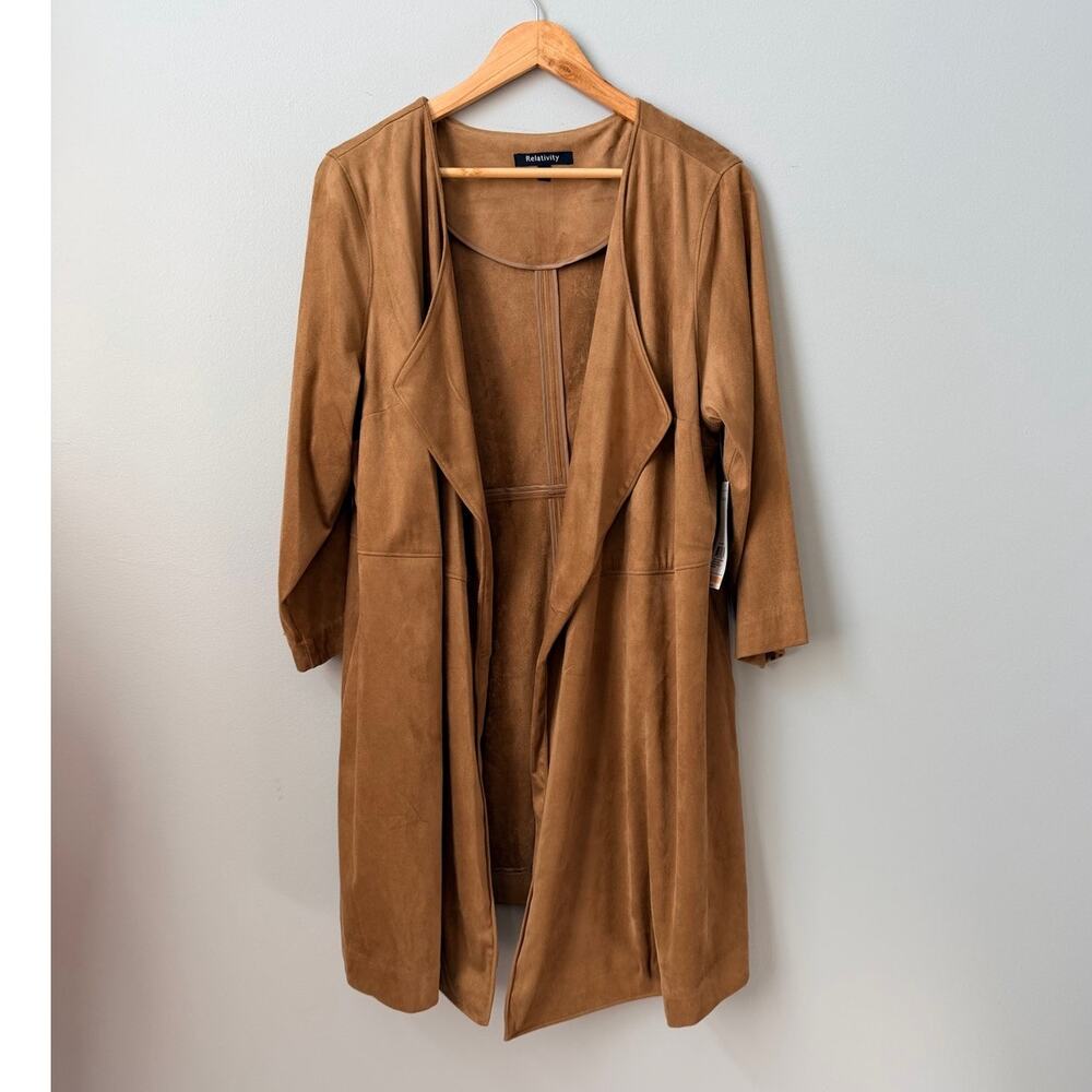 NWT Relativity Tan Faux Suede Open Front Duster Cardigan Jacket Plus Size 2X